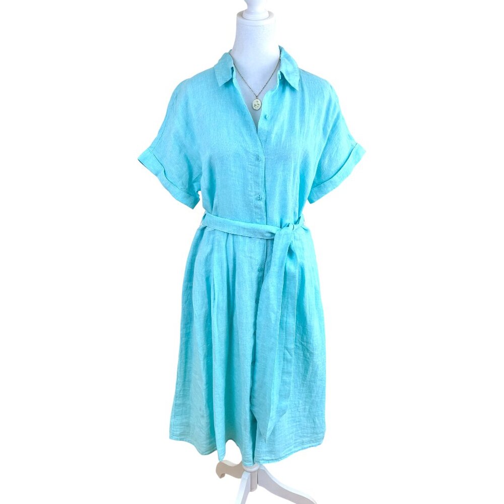Talbots Linen Shirt Dress Light Blue Belted (10) NWT